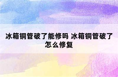 冰箱铜管破了能修吗 冰箱铜管破了怎么修复